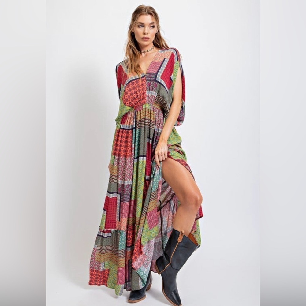 Easel Multicolor Patchwork Maxi Dress